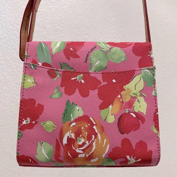 Dooney & Bourke 🌸 Pink Floral, Letter Carrier Leather Crossbody bag 🌸 - Picture 4 of 16